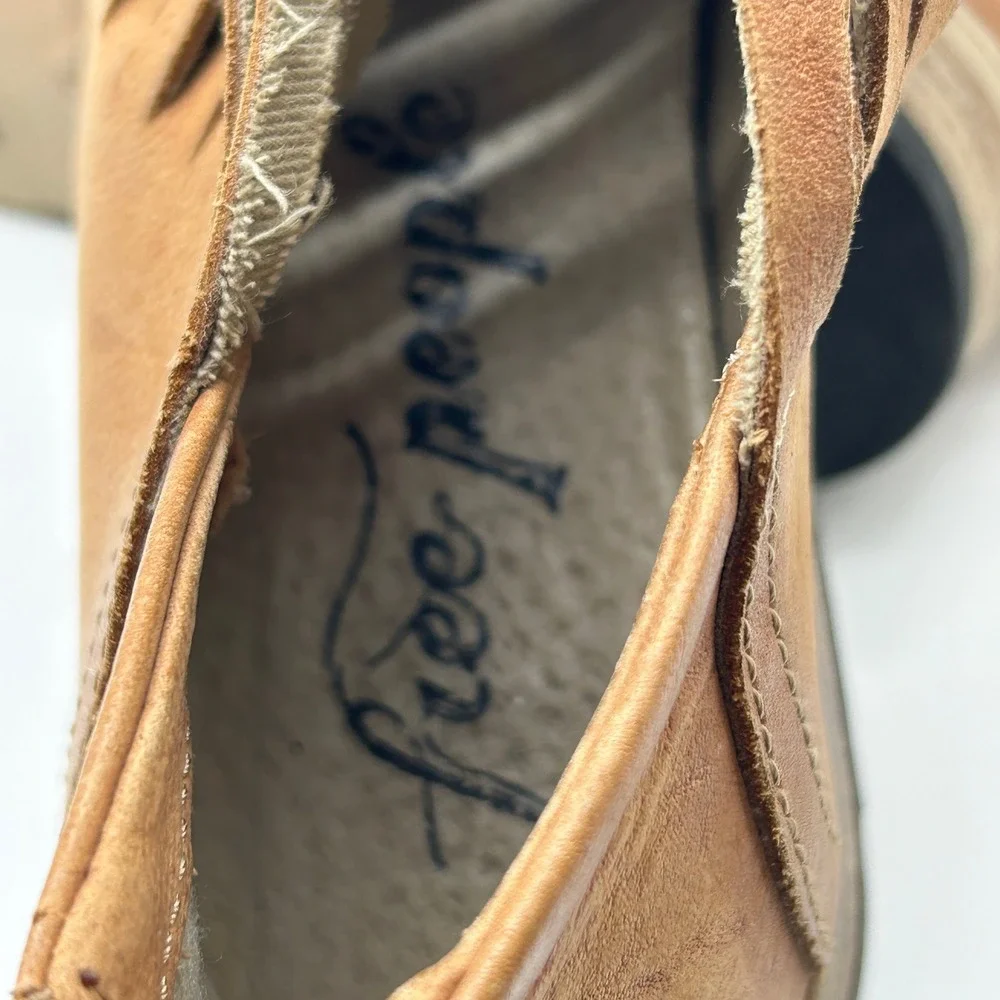 Free People Brown Leather‎ Strappy Ankle Booties Zipper Women's Size 6.5 - Picture 5 of 6